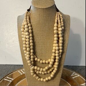 Elegant wood Beaded Necklace cream beads adjustable multi strand